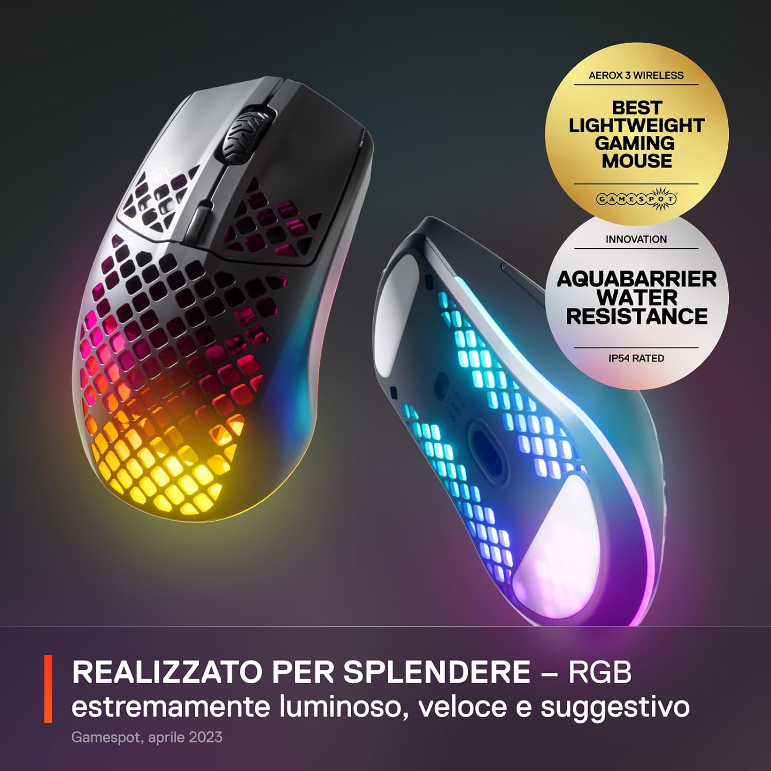 Thumbnail 2 de SteelSeries Aerox 3 Wireless Onyx (2022) da 68 g: mouse gaming ultra leggero con 2,4 GHz e Bluetooth