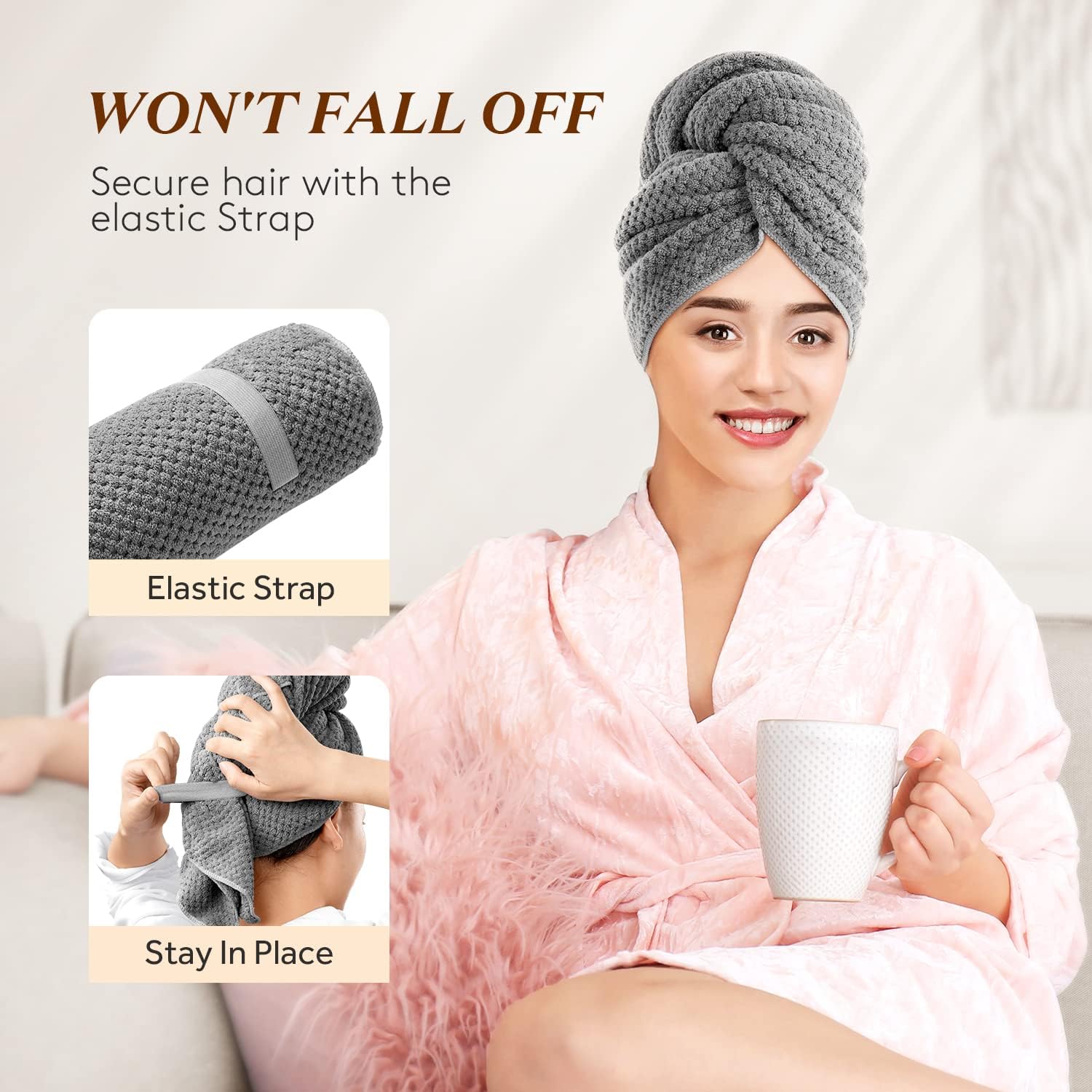 Detalle 2 de YFONG Large Hair Towel Wrap 26.3" x 40