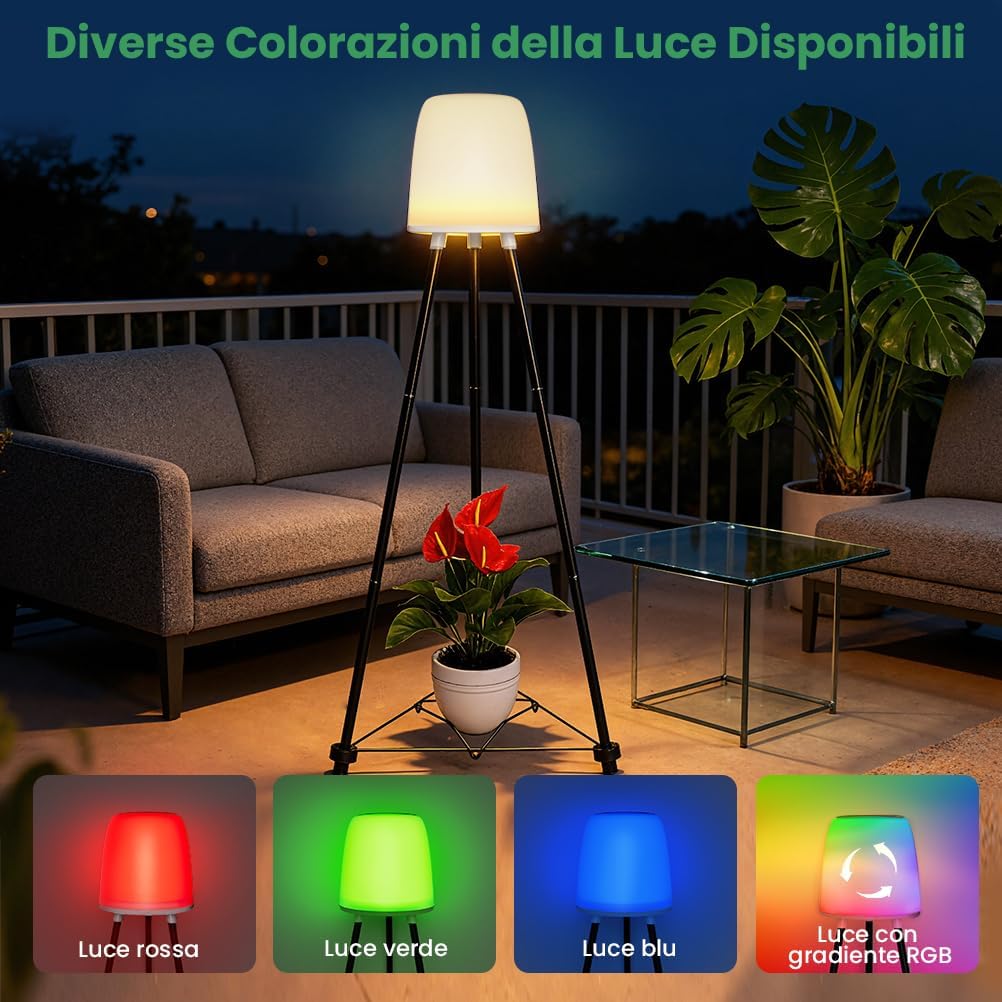 Detalle de OUSFOT Lampada Solare da Terra Esterno RGB e Bianco Caldo – Impermeabile con supporto per fiori