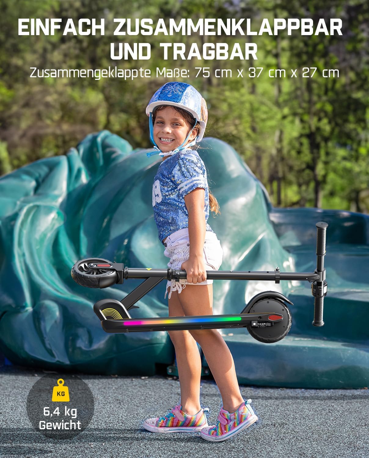 Detalle 2 de FanttikRide C9 Pro Elektroroller für Kinder (8–12 Jahre) – 8/12/16 km/h, faltbar & mit Regenbogen-LEDs
