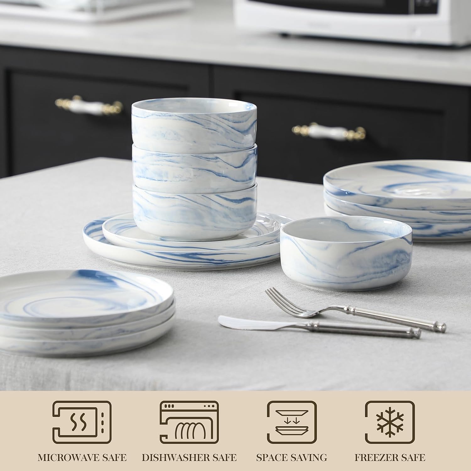 Thumbnail 3 de MALACASA LUNA 12-piece porcelain dinnerware set 🍽