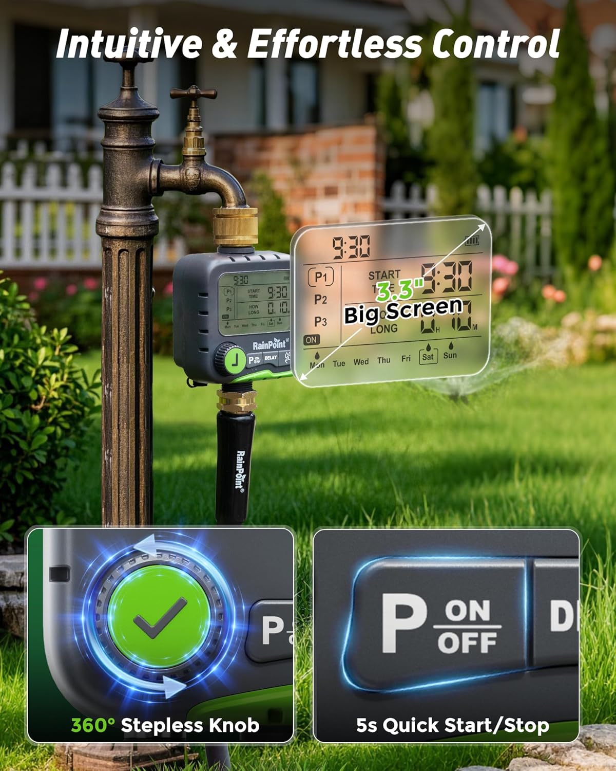 Thumbnail 4 de RAINPOINT Water Timer with 3 Independent Programs and Dual Ports