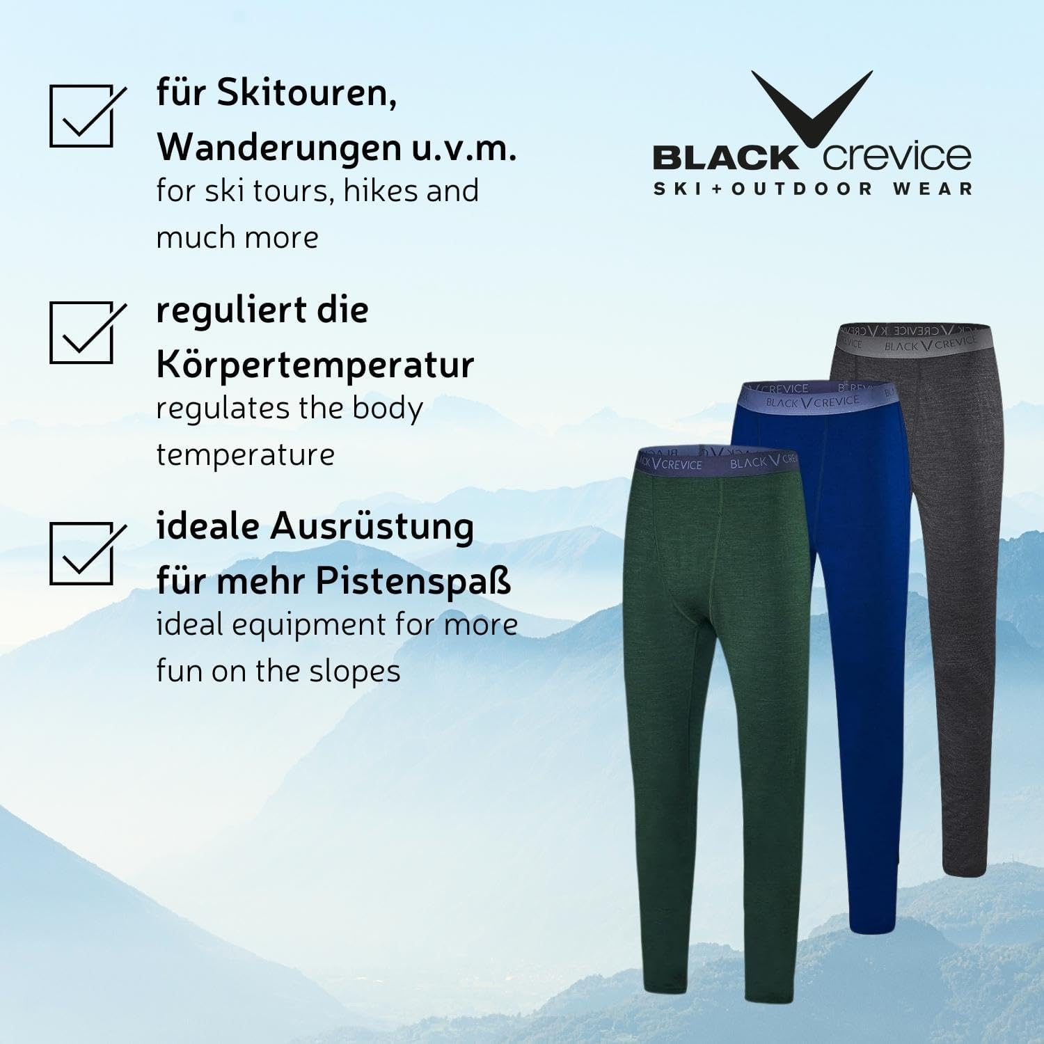 Detalle de Black Crevice Leggings mérinos Homme – Leggings thermorégulateurs pour ski et sport