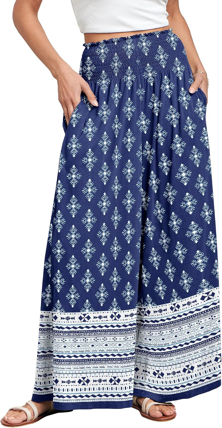 Detalle de ANRABESS Women Palazzo Pants: Boho Wide-Leg Comfort with Hidden Pocket