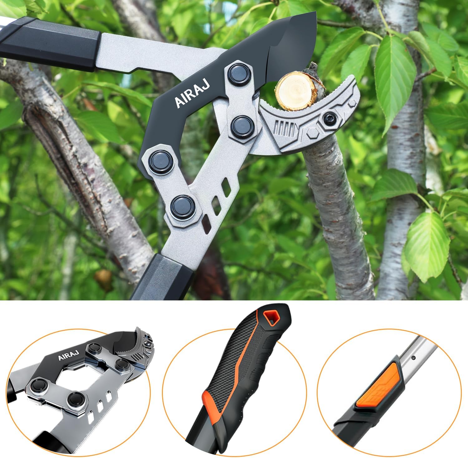 Detalle de AIRAJ Telescopic Anvil Loppers 70-90cm: Practical Pruning Tool for Thick Branches