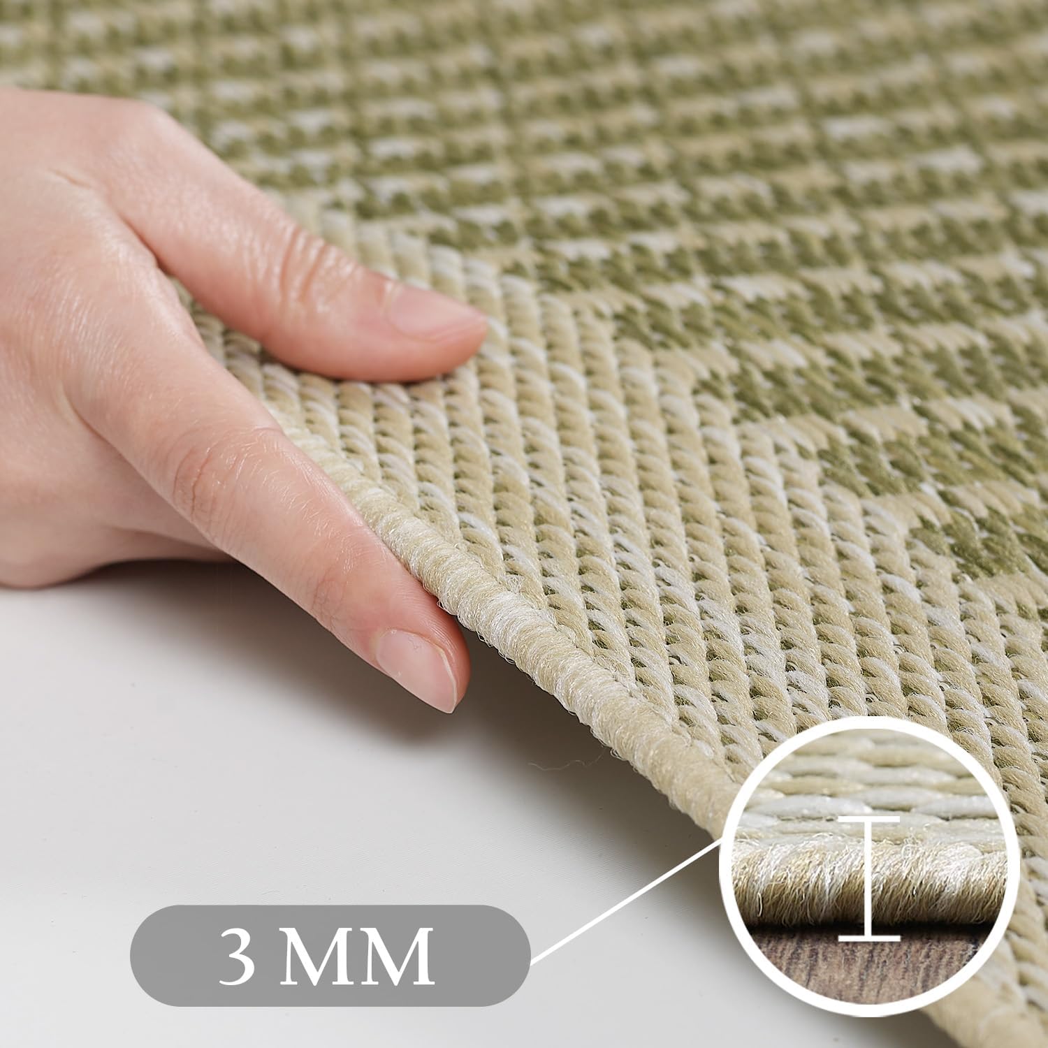 Detalle 2 de SIMPEX Outdoor Teppich Rund 200 cm Grün – wetterfest, waschbar und im Sisal-Look