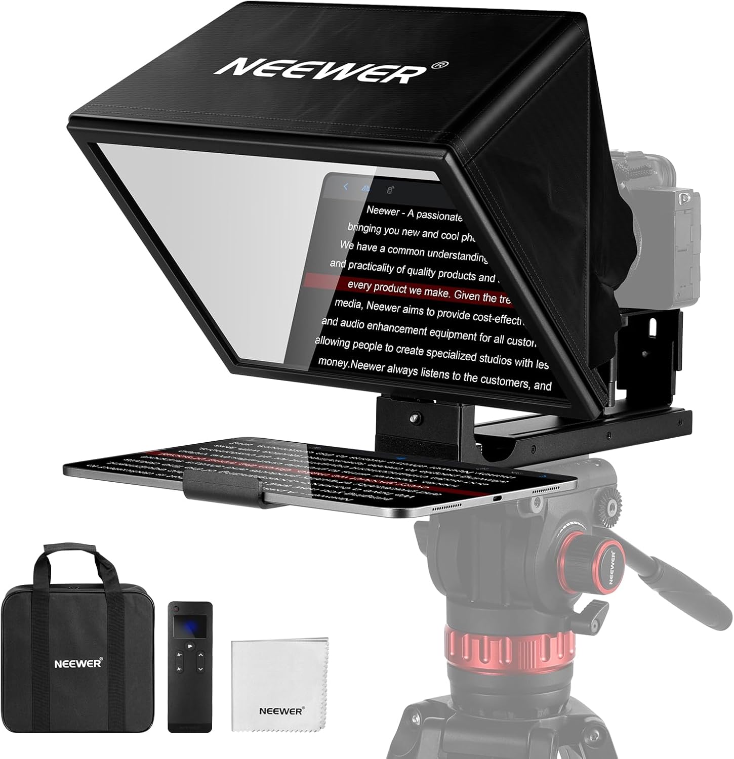Detalle de Neewer BASICS X12B 12" Aluminum Alloy Liftable Teleprompter for iPad, Tablet, DSLR Cameras