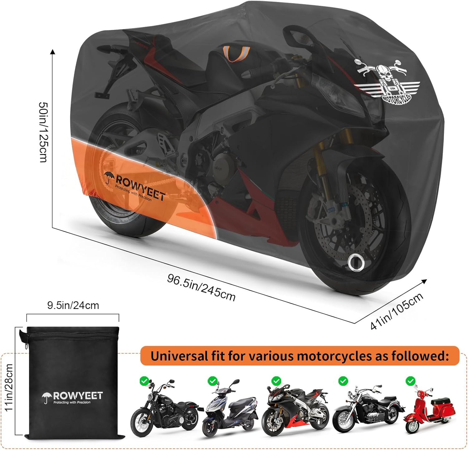 Thumbnail 1 de ROWYEET Motorcycle Cover Waterproof All Season