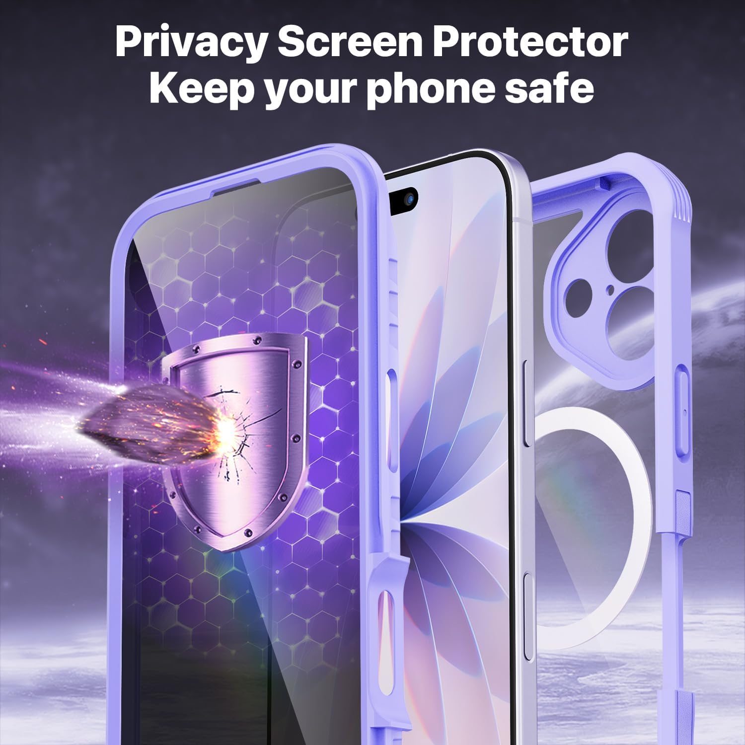 Thumbnail 3 de CENHUFO iPhone 17 Privacy MagSafe Case with built-in 9H privacy screen protector and camera protection – Purple