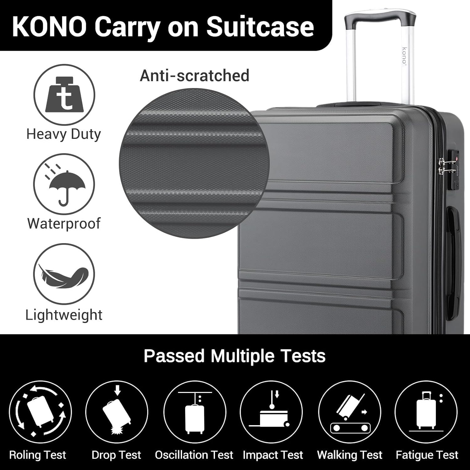 Detalle de Kono Fashion Hand Luggage lightweight ABS+PC suitcase