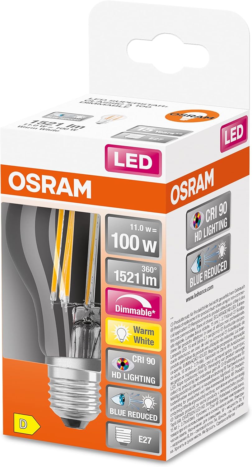 Detalle 2 de OSRAM dimmbare LED-Glühbirne (klassische Kolbenform) warmweiß – 100W-Ersatz