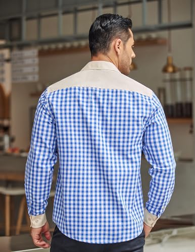 Detalle de COOFANDY Trachtenhemd Herren Oktoberfest Kariertes Bayrisches Hemd Baumwolle Langarm, Regular Fit, 45-blau