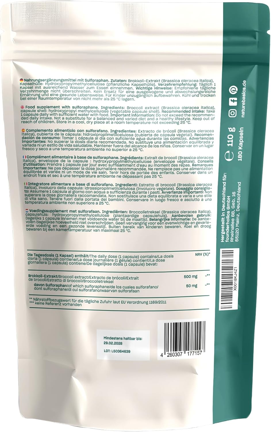 Thumbnail 5 de Sulforaphan Kapseln hochdosiert von Nature Basics – 180 Kapseln, 50 mg Sulforaphan pro Kapsel