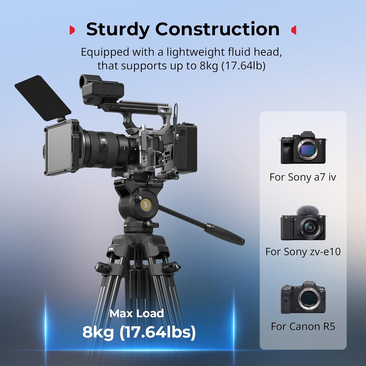 Detalle de SMALLRIG 73''/186 cm Trépied Vidéo Robuste en Alliage d'Aluminium AD-14