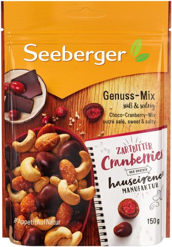 Seeberger Mélange chocolat-canneberges, 150 g – Lot de 8
