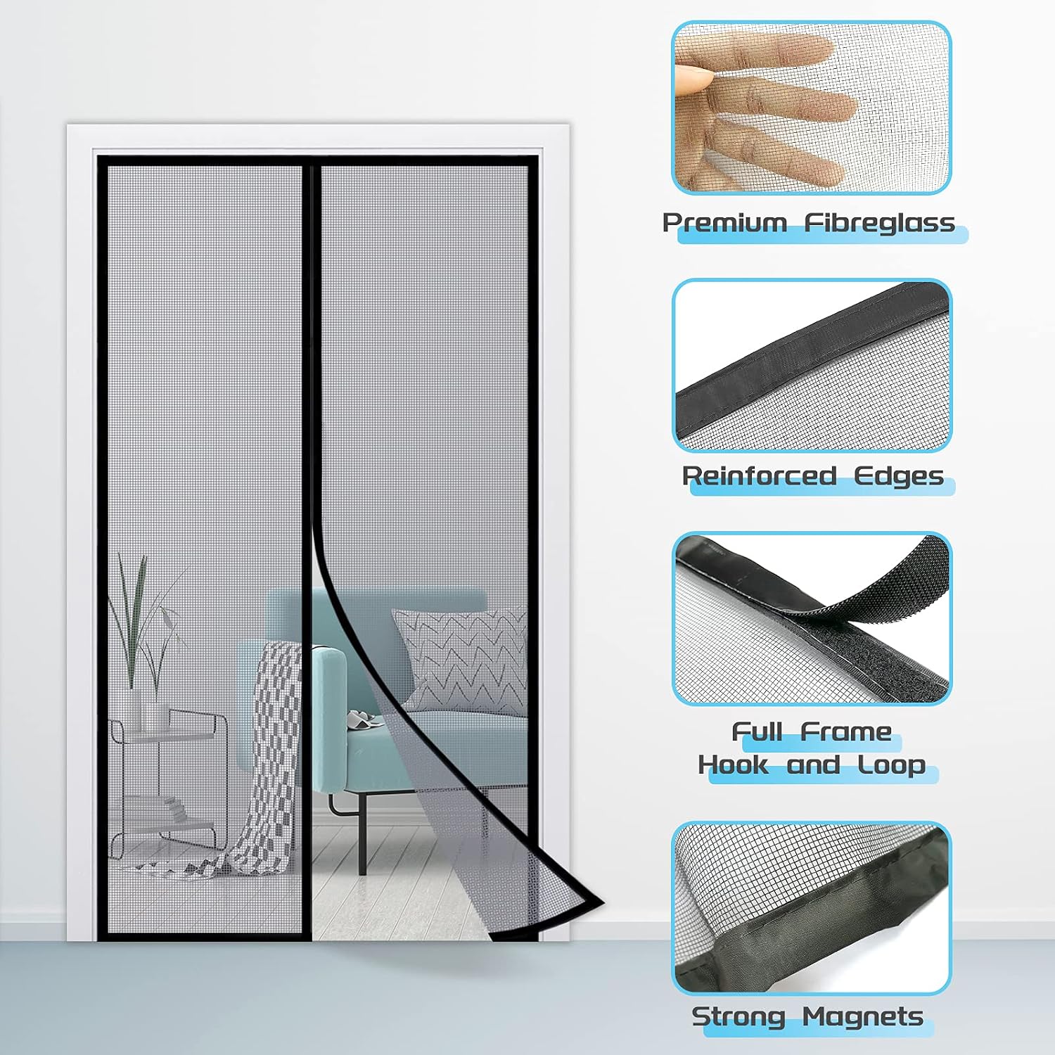 Detalle de TheFitLife Magnetic Fly Screen for Doors (90x210cm) – Fibreglass Mesh with Auto-Snap Magnets