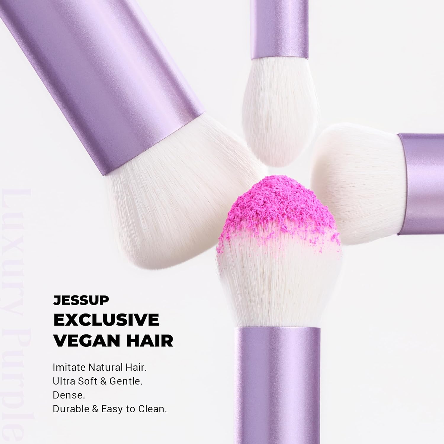 Detalle de Jessup Pinceaux Maquillages Lot de 4 Pinceaux Kabuki Visage – Fibre Synthétique Premium Sans Cruauté ( Violet T517 )