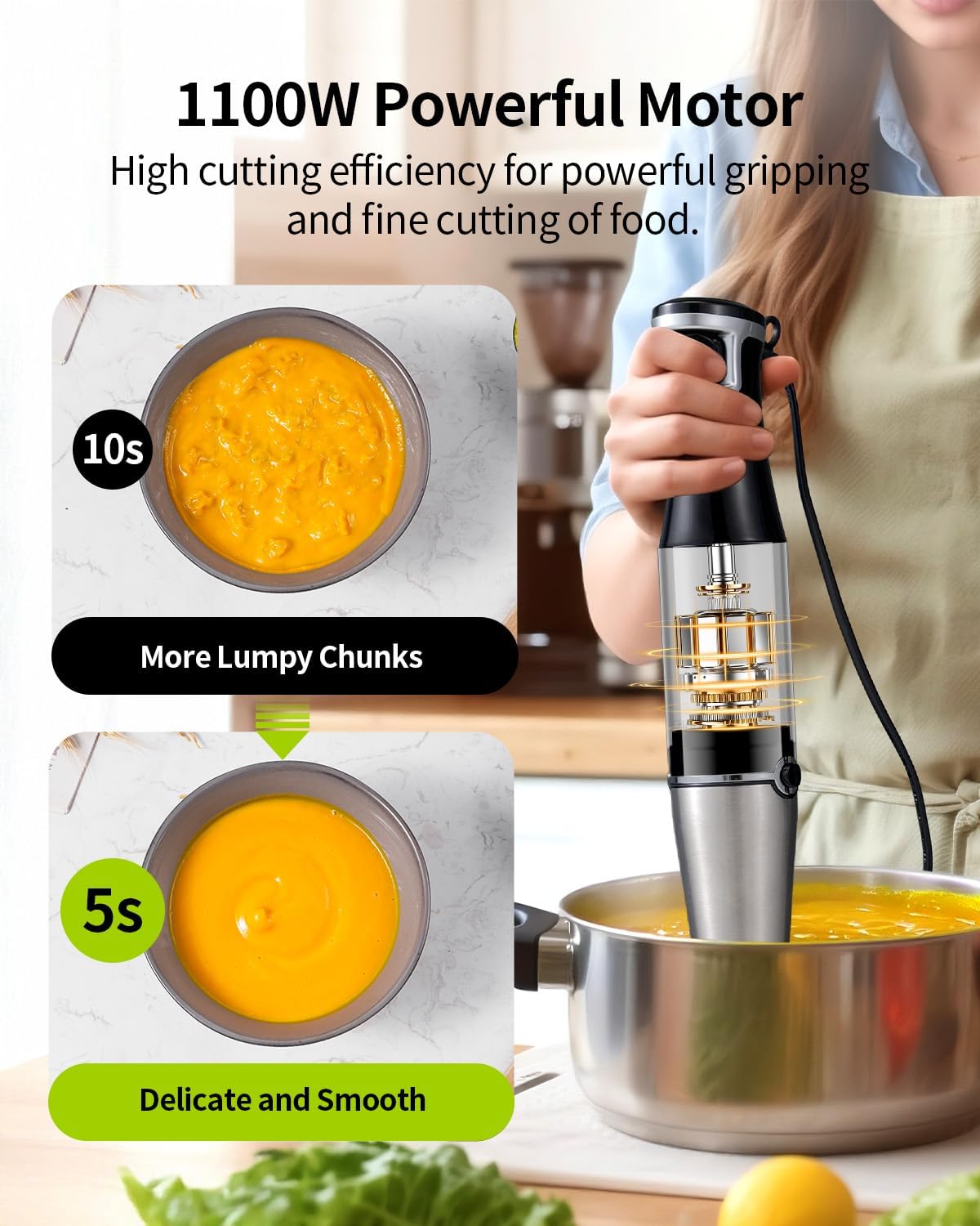 Detalle de Hand Blender 1200W 3‑in‑1 20‑speed stick mixer 🍽