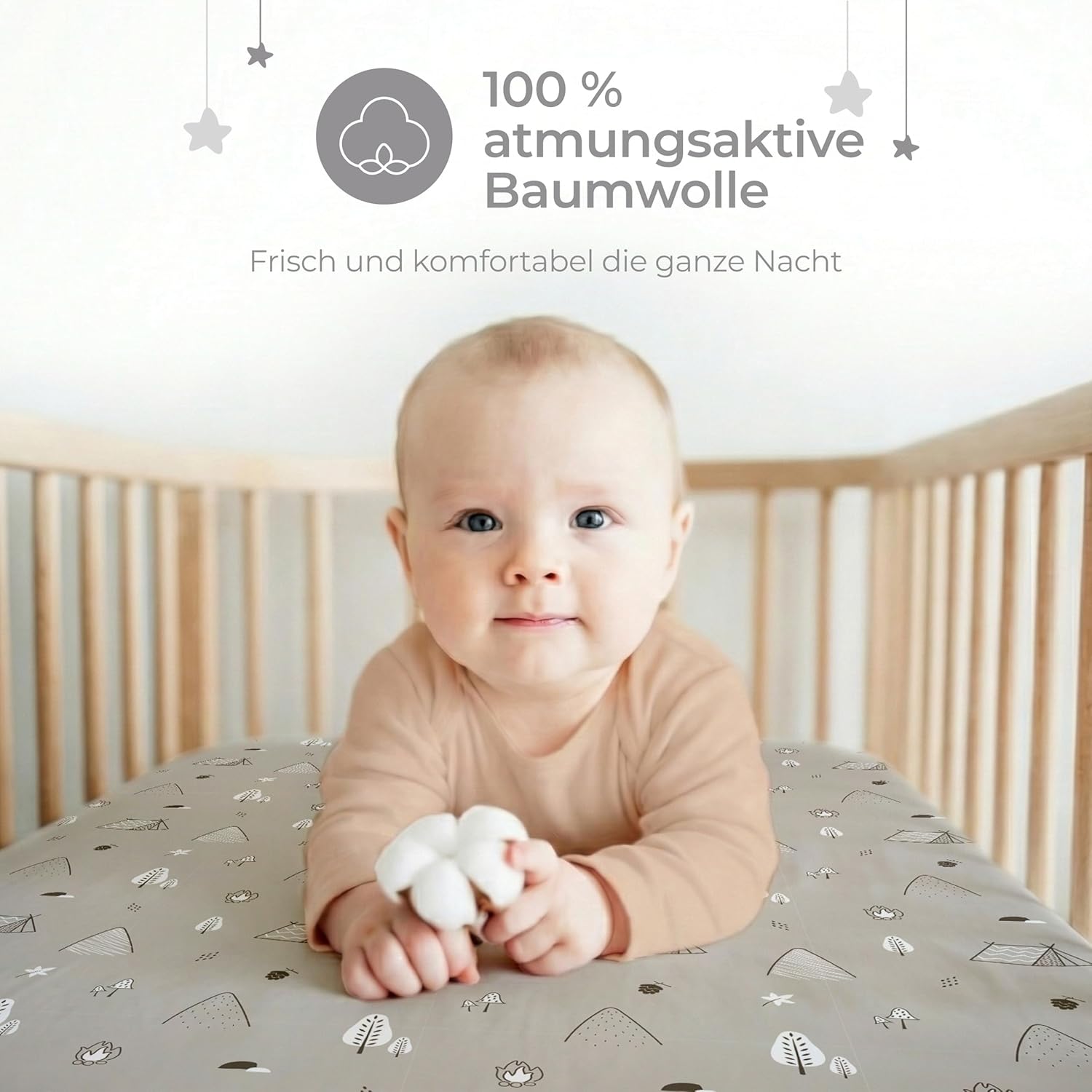 Thumbnail 2 de Dreamzie 2er Set Spannbettlaken 40x90 cm – Beistellbett & Stubenwagen | Baumwolle Oeko-Tex, Woodland Weiß/Grau