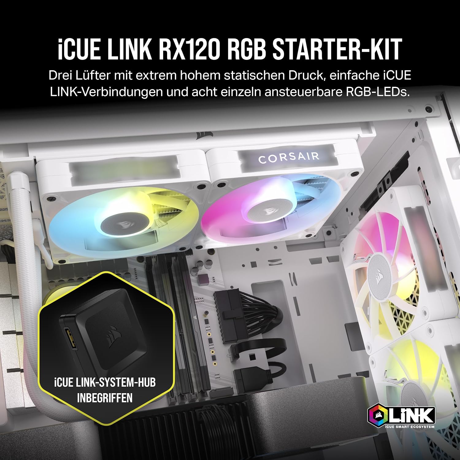 Detalle 2 de CORSAIR iCUE LINK RX120 RGB PWM-Lüfter Dreierpack