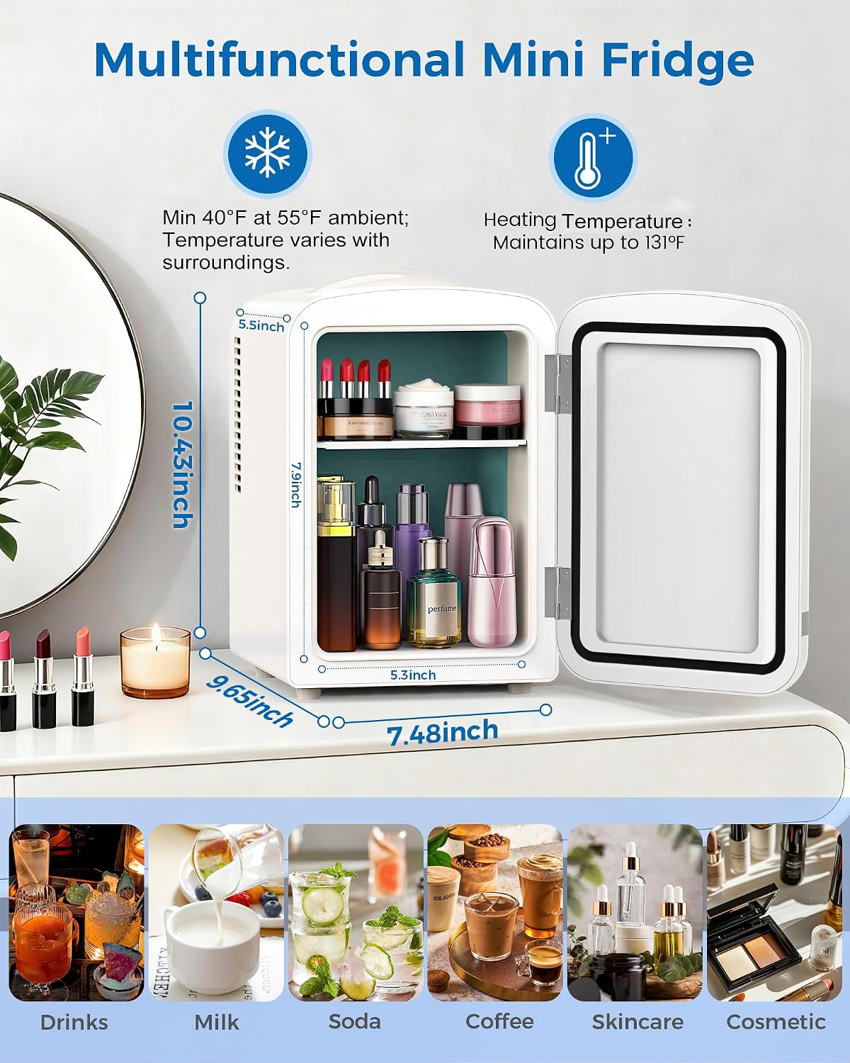 Detalle 2 de Electactic LY2504L2 Mini Cosmetic Fridge, 4L, AC/DC Power, White