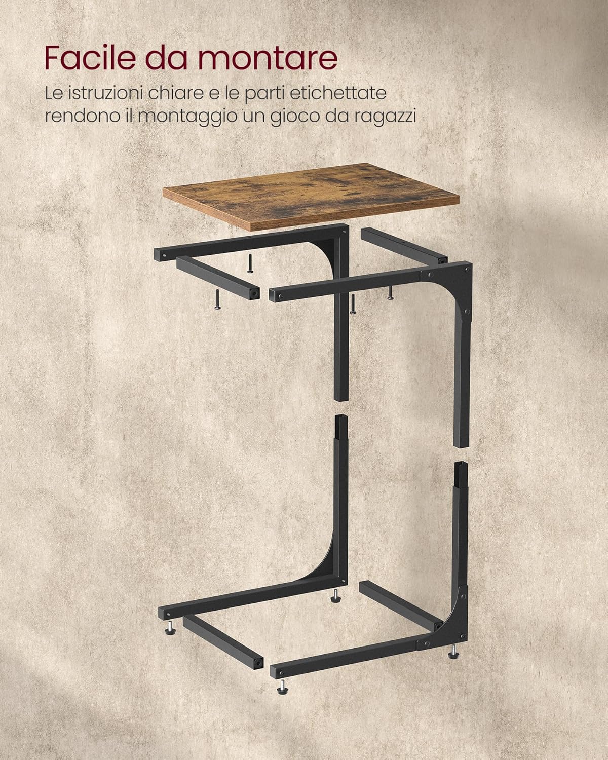 Thumbnail 6 de VASAGLE Tavolino Supplemento Punta del Divano LET350B01 – Design a C in Marrone Rustico e Nero