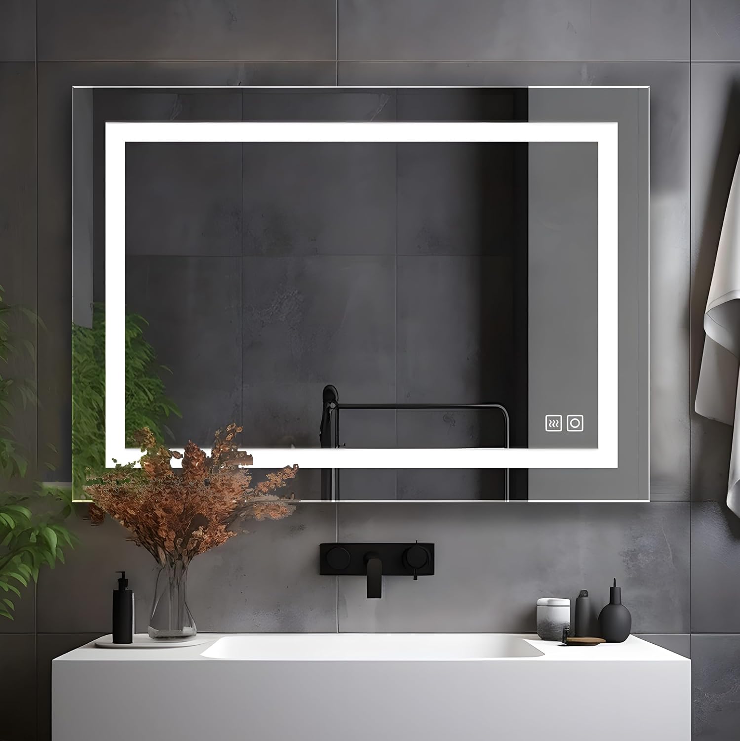 Detalle de LISA Miroir de Salle de Bain LED 90 x 60 cm – Miroir mural lumineux avec éclairage et anti-buée