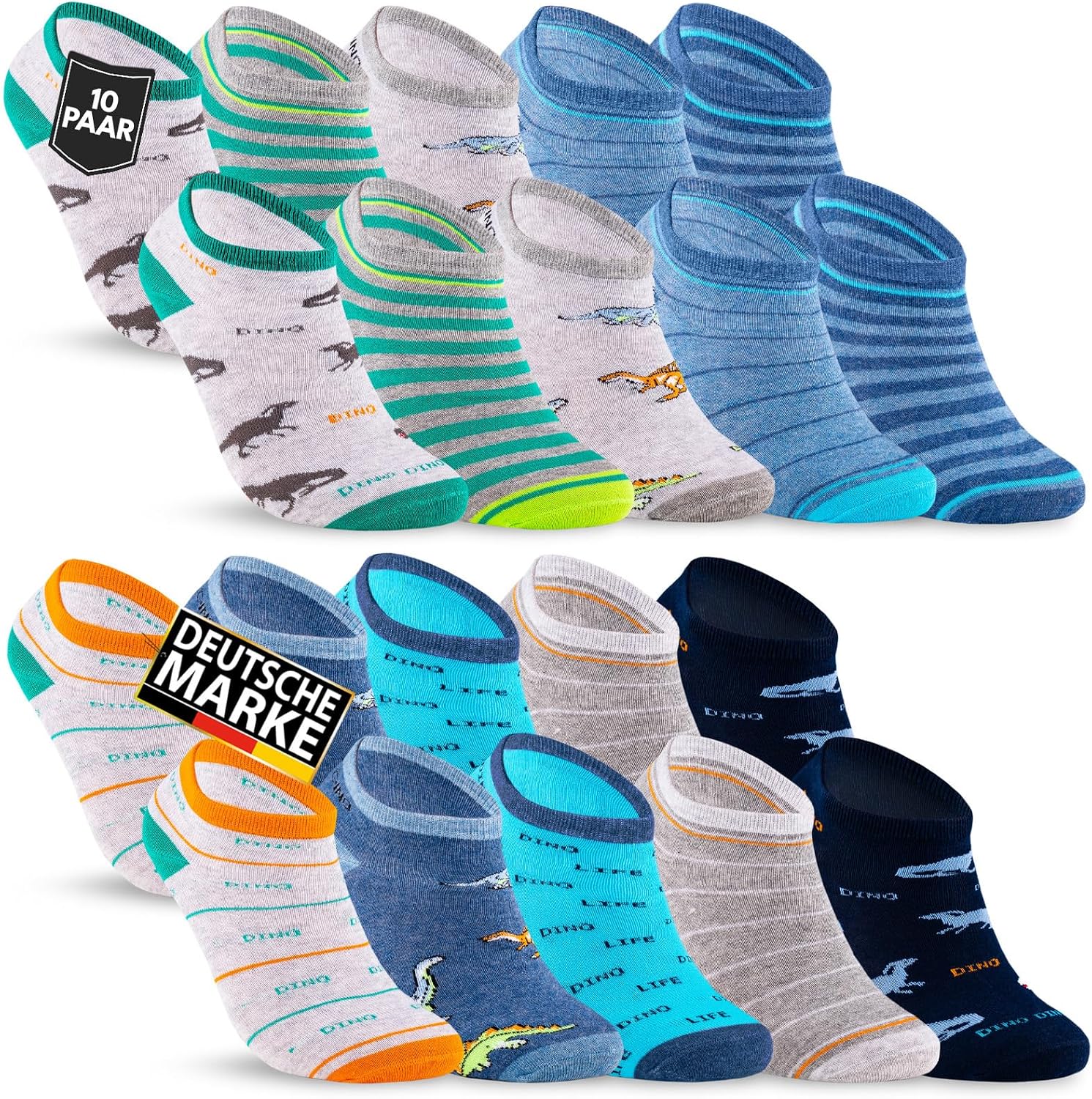 Detalle de 10 Paar Kinder Sneaker Socken aus Baumwolle – Jungen & Mädchen