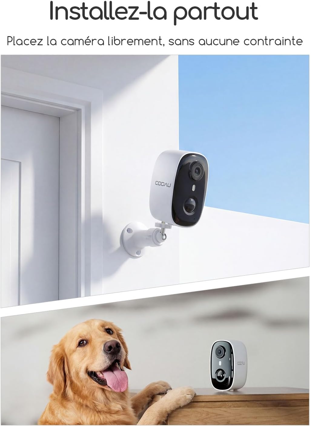 Detalle de COOAU kit de surveillance WiFi extérieur 2 caméras 4MP avec station de base et stockage local 64 Go, sans abonnement