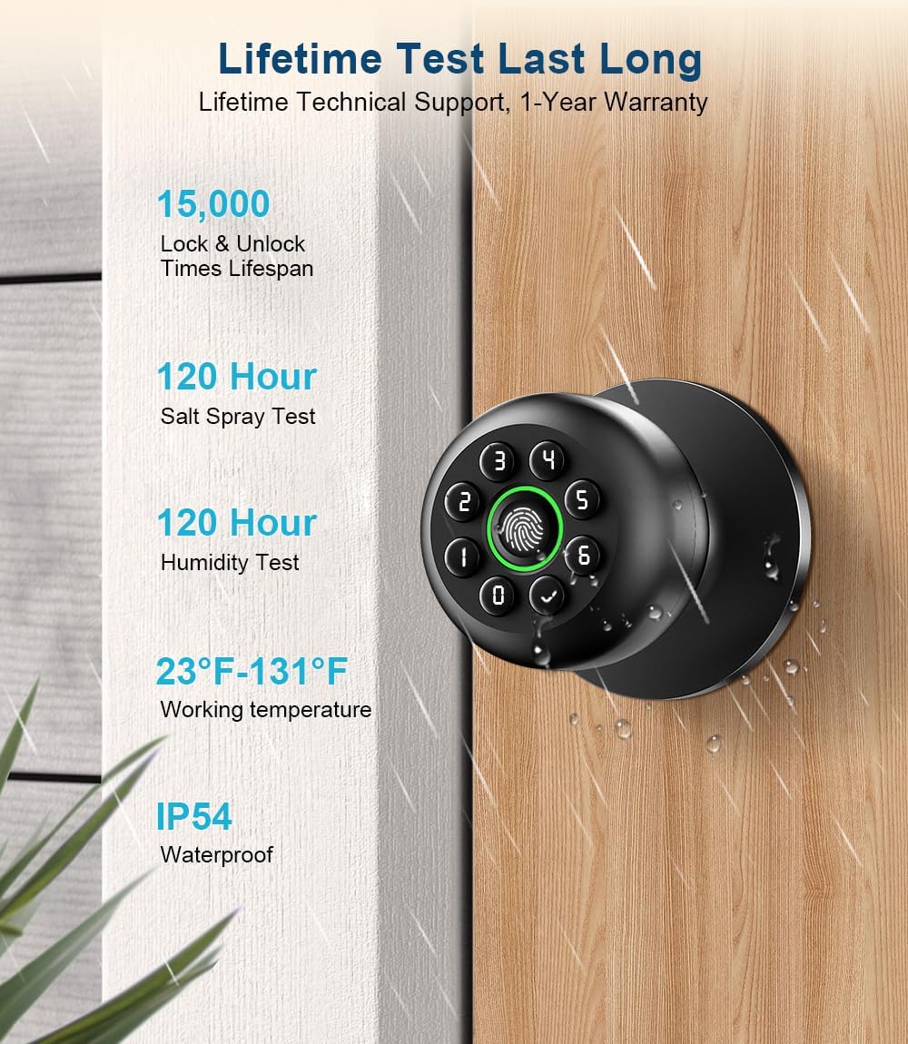 Thumbnail 6 de Fingerprint Door Knob with Keypad, Matte Black
