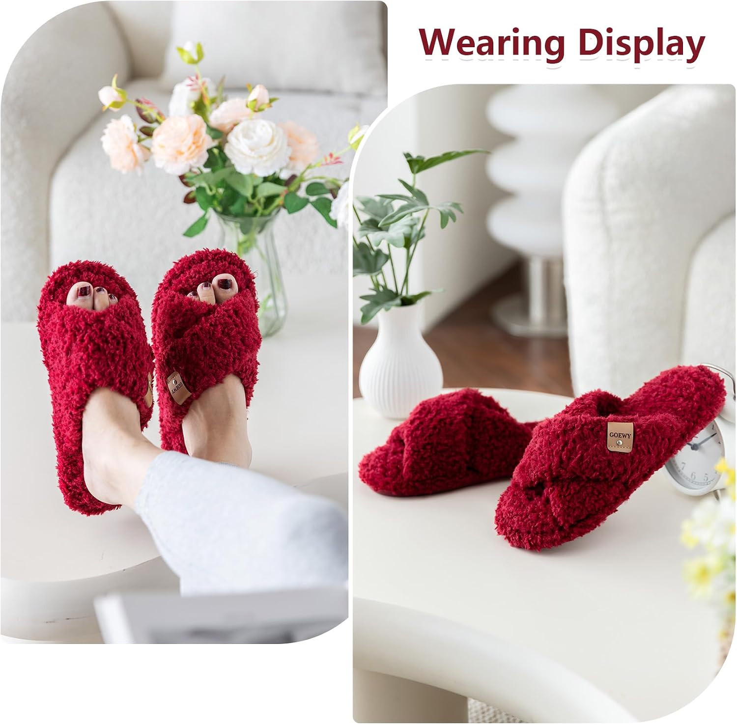 Detalle de GOEWY Open-Toe Slippers, Faux Fur