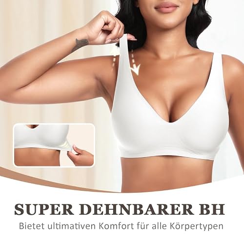 Detalle de Jiuday Tiefer V Push Up BH Damen ohne Bügel – bequemer Jelly BH, nahtlos und starker Halt (Weiß, Größe L)