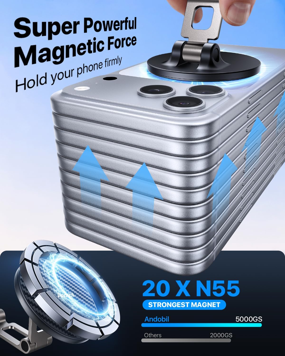 Detalle de Andobil Magnetic Car Phone Mount with 3-axis Arm