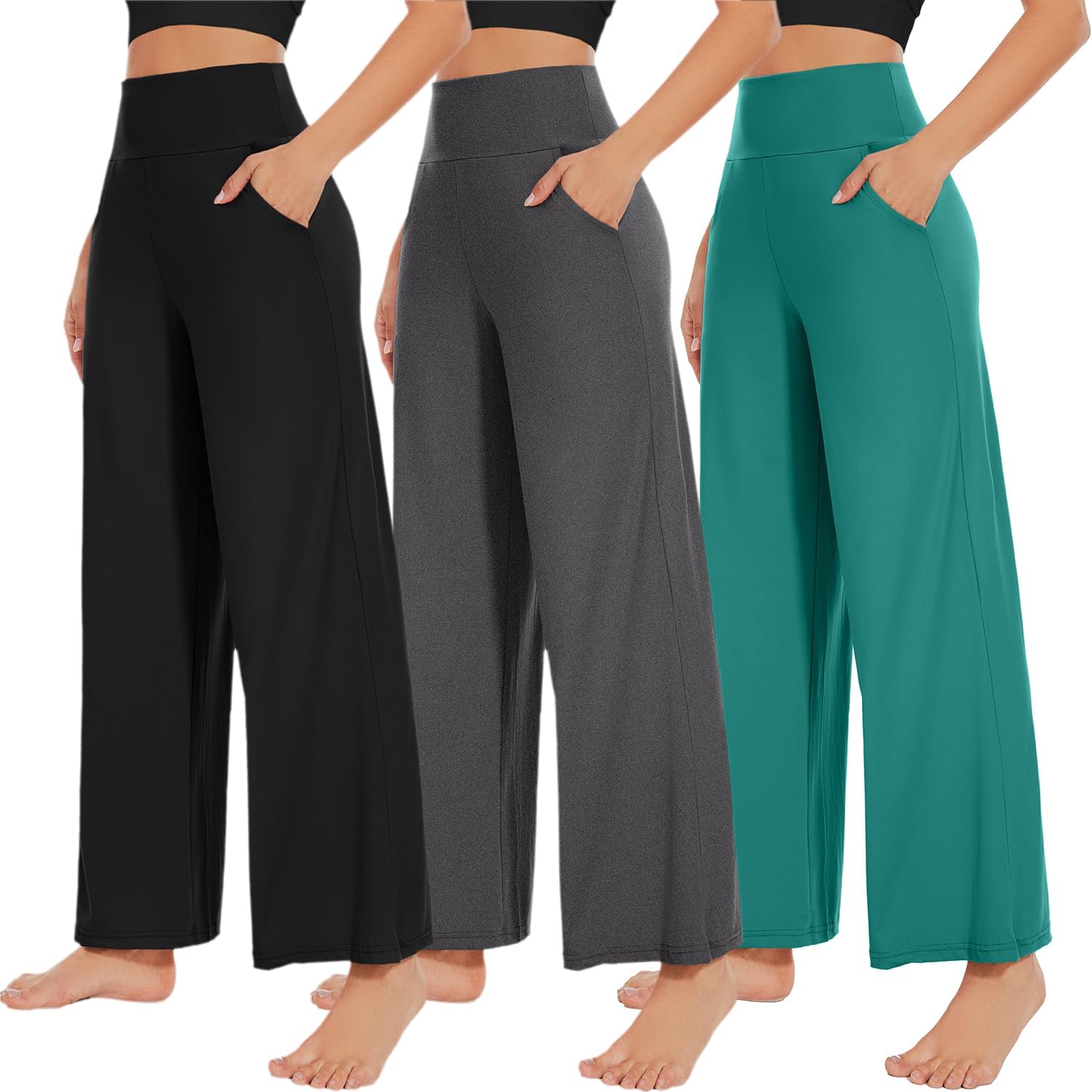 Thumbnail 6 de NEW YOUNG 3-Pack Women’s Wide-Leg Pants with Pockets (High-Waist Lounge & Yoga)