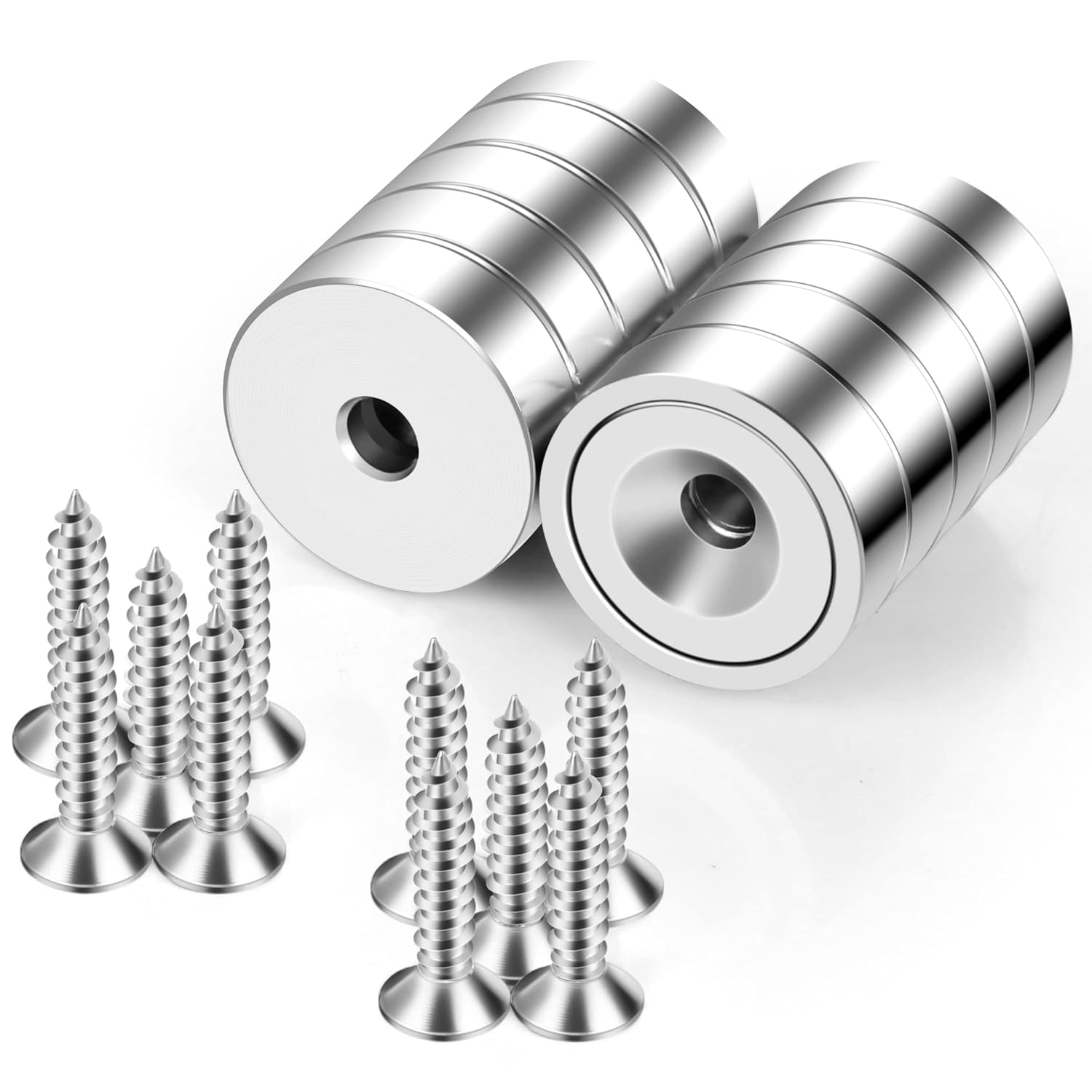 Detalle de Neosmuk 15kg Round Cup Magnets with Hole, Pack of 10 – Heavy-Duty Neodymium Magnets for Wood and Walls