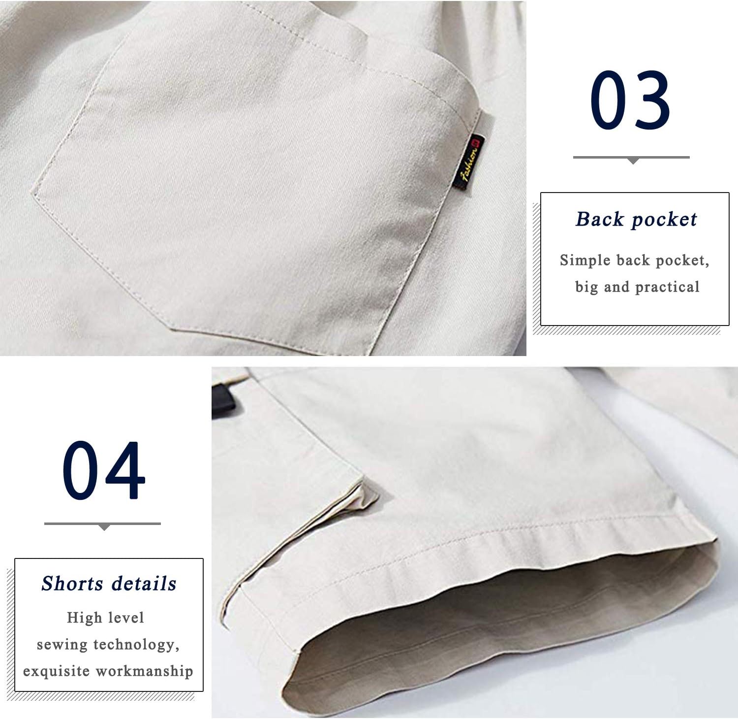 Detalle de APTRO Men's Cargo Shorts with Elastic Waistband and Drawstring — 6 Pockets, 10" Inseam, Relaxed Cotton Twill