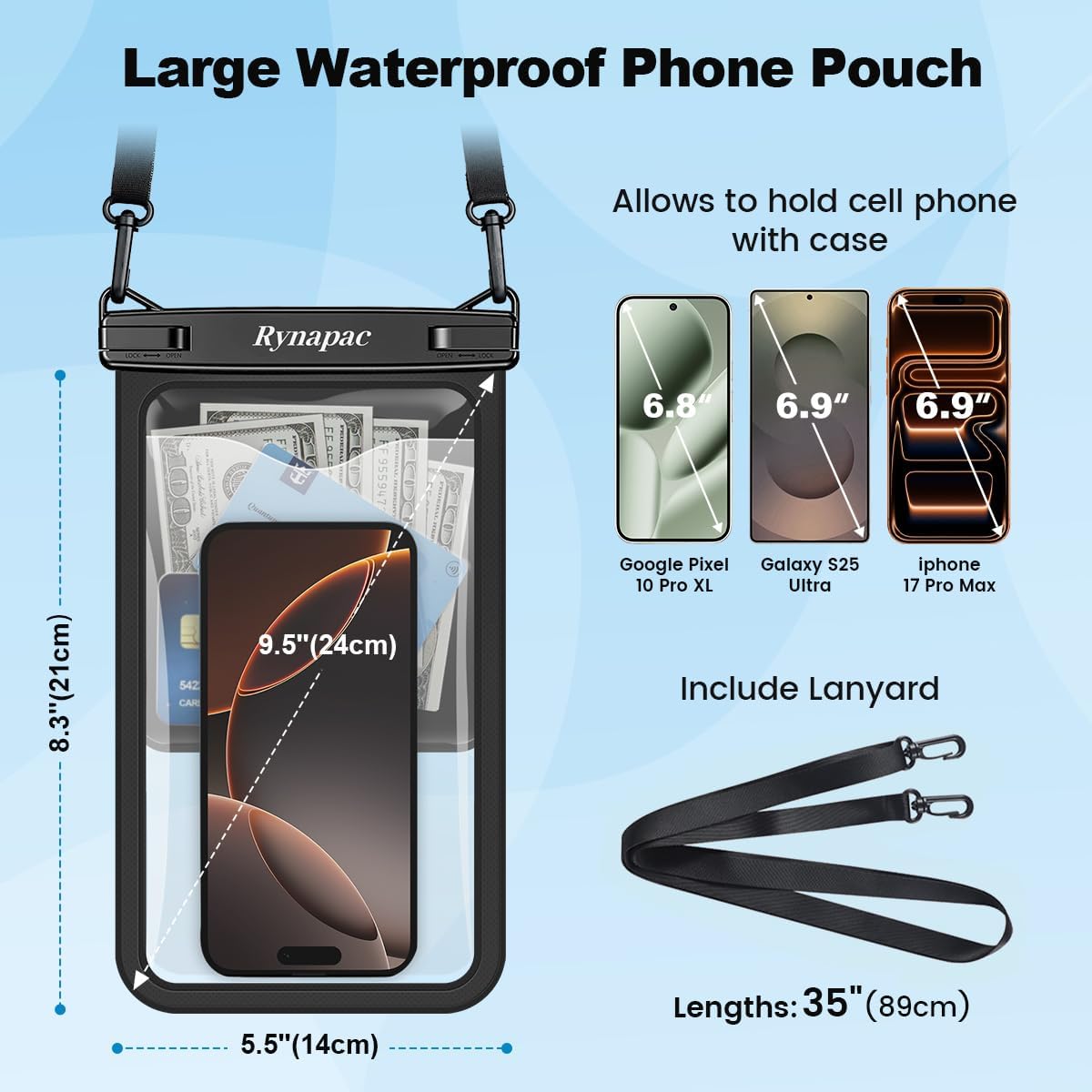 Detalle 2 de Rynapac 11211-4P Waterproof Phone Pouch, 4-Pack, IPX8, Up to 10 Inches