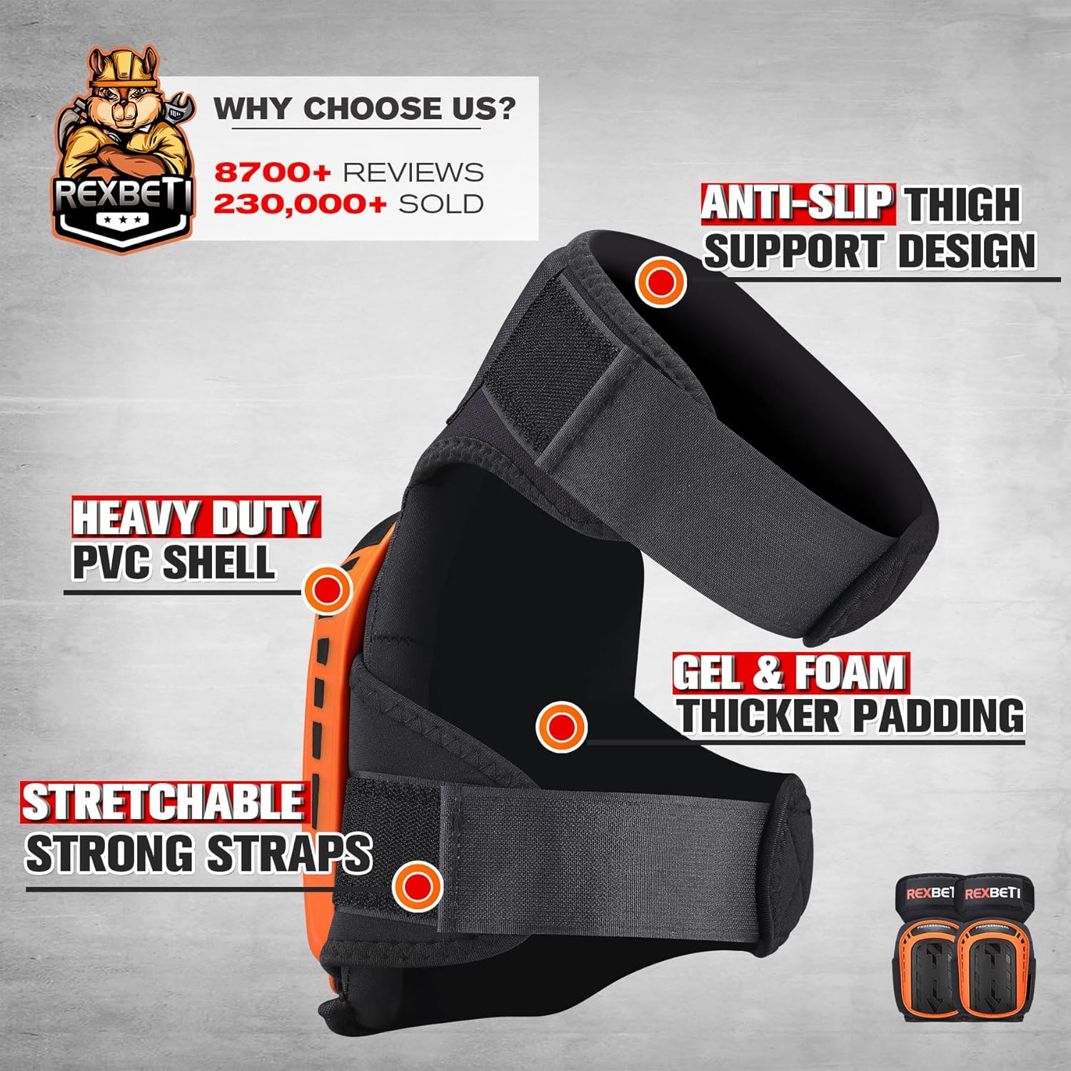 Detalle 2 de REXBETI Anti-Slip Construction Knee Pads with Gel and Foam Cushioning
