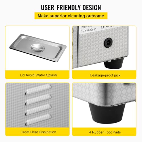 Detalle 2 de VEVOR Nettoyeur à Ultrasons 0,8 L – Nettoyage professionnel sans chauffage pour bijoux, pièces et lunettes