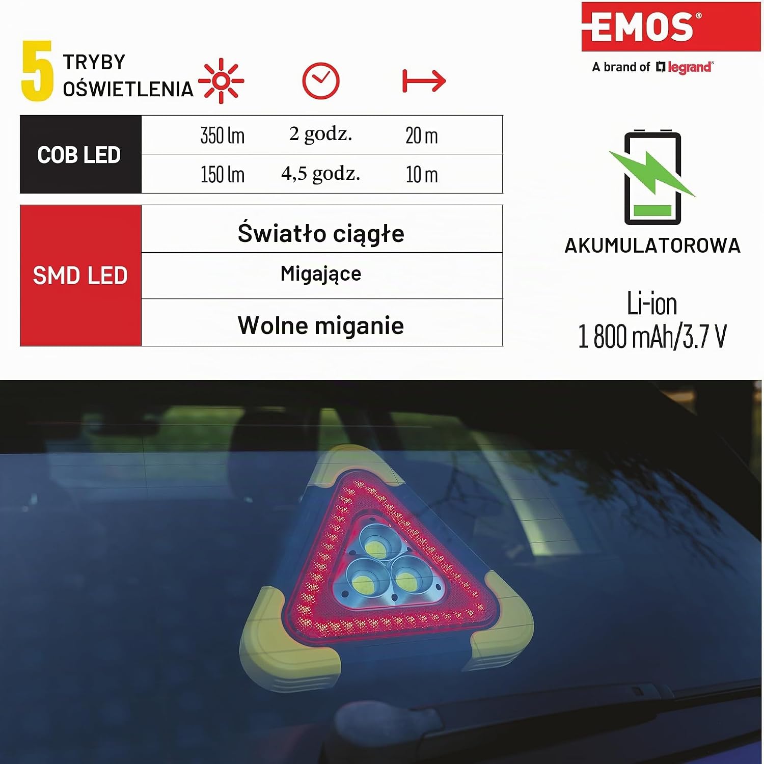 Thumbnail 5 de EMOS P4010 – ładowalny trójkąt LED, 5 trybów świecenia i funkcja powerbanku