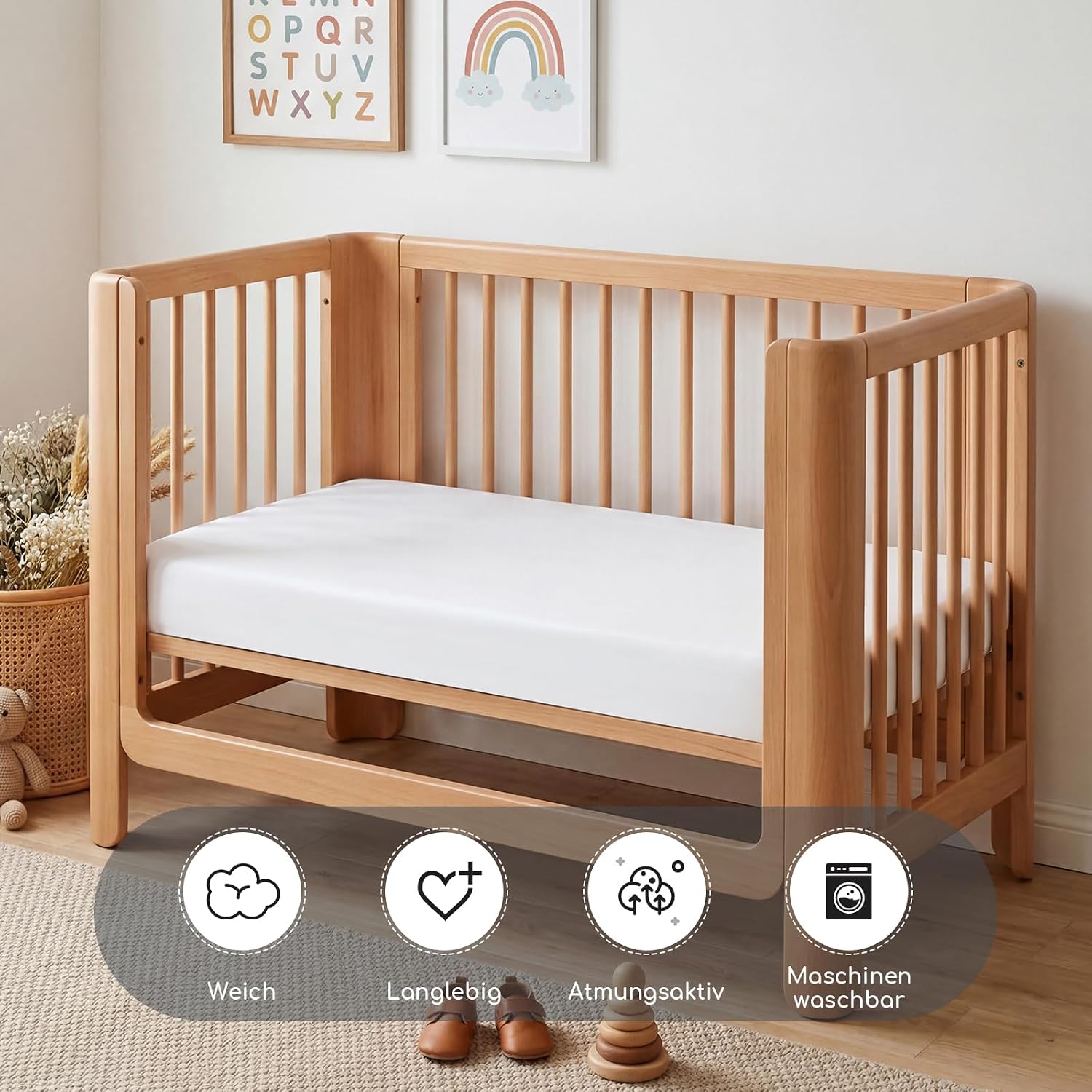Detalle de Yukkidds Spannbettlaken 70x140 cm – 3er-Pack Baby, atmungsaktiv, Mikrofaser, elastischer Bund