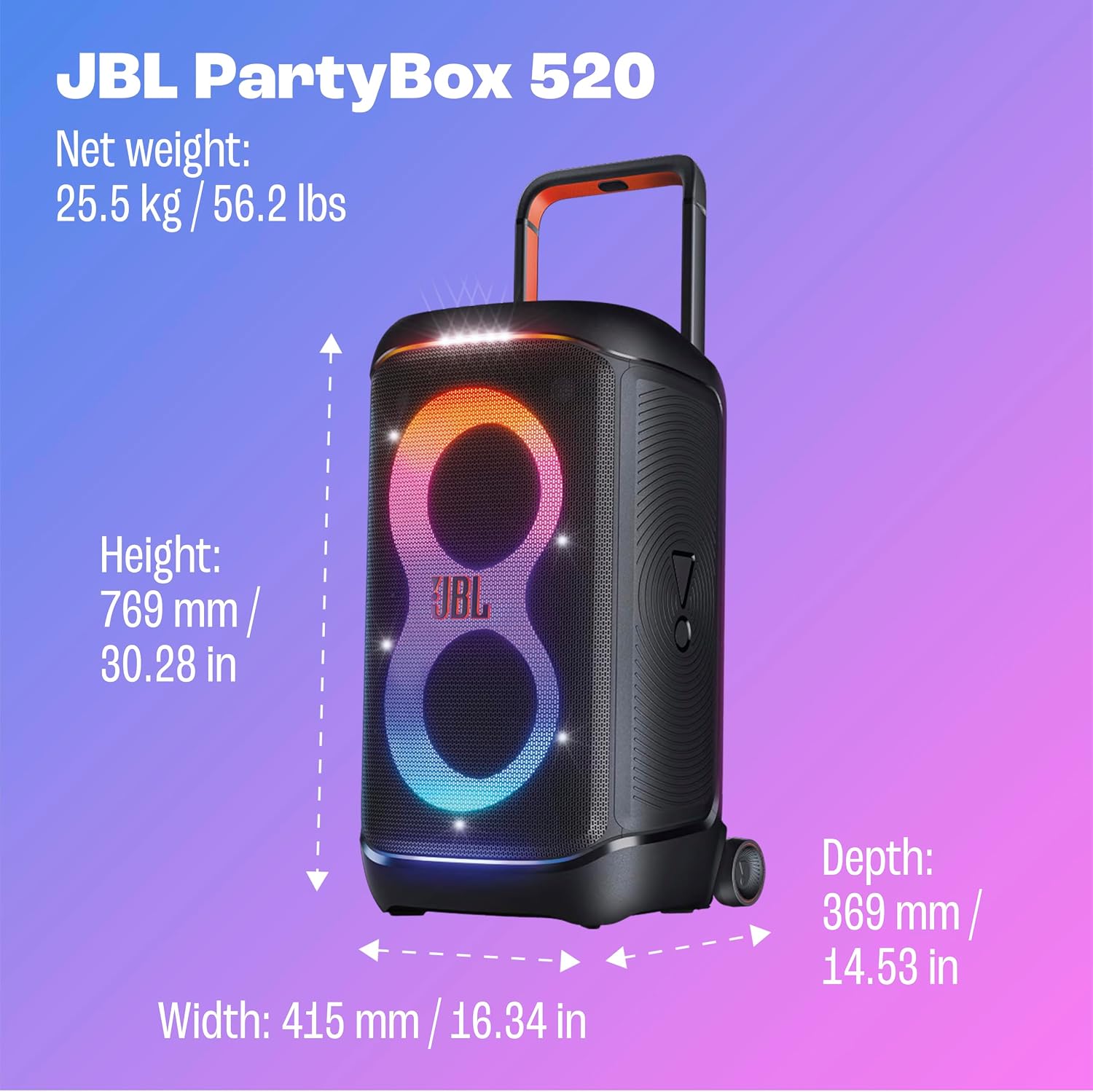 Thumbnail 6 de JBL PartyBox 520 Portable Party Speaker, 400 W, Auracast, IPX4