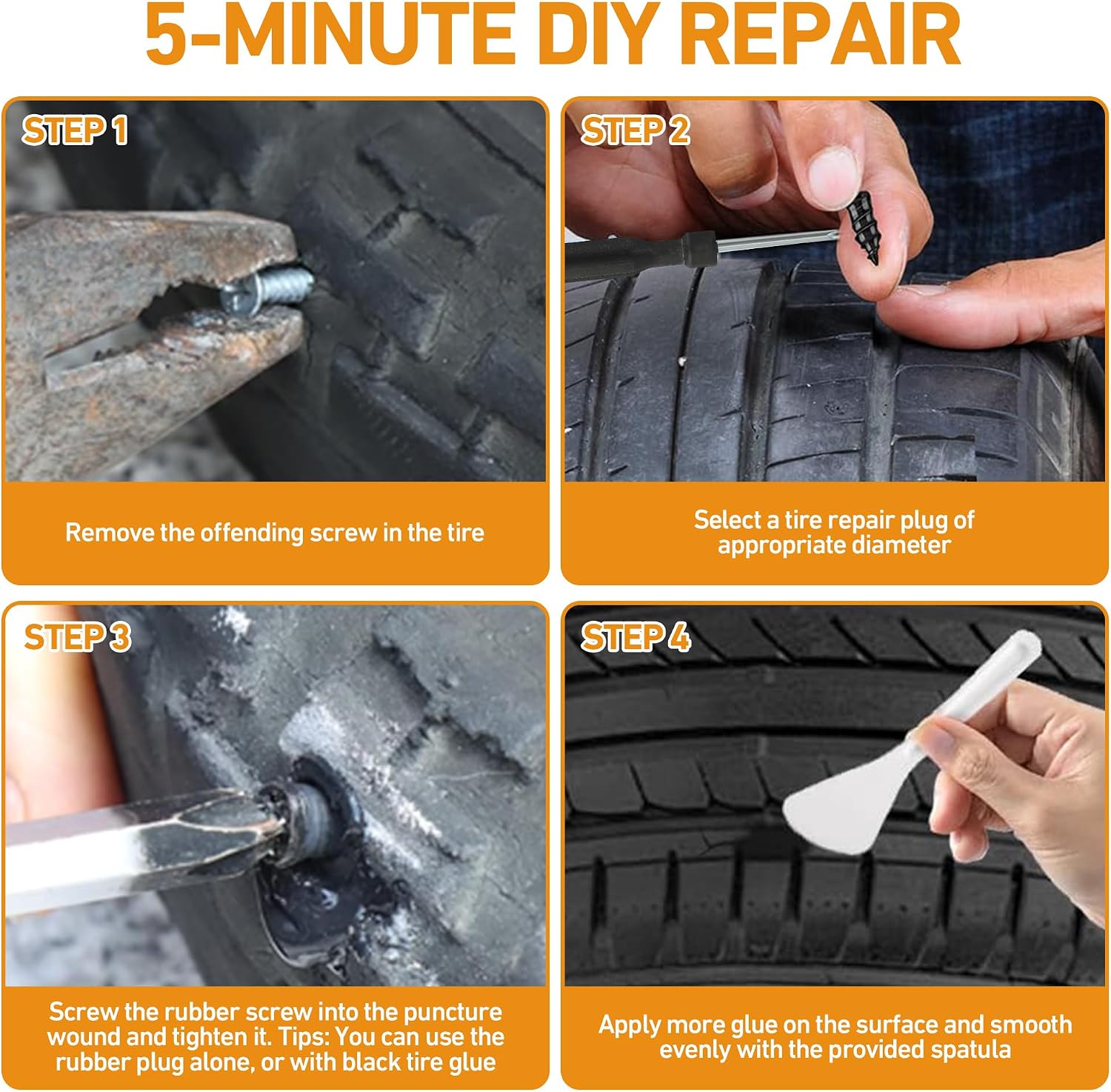 Detalle de 40-Piece Tire Repair Kit with Rubber Nails and Sealant Glue for DIY Flat Fixes