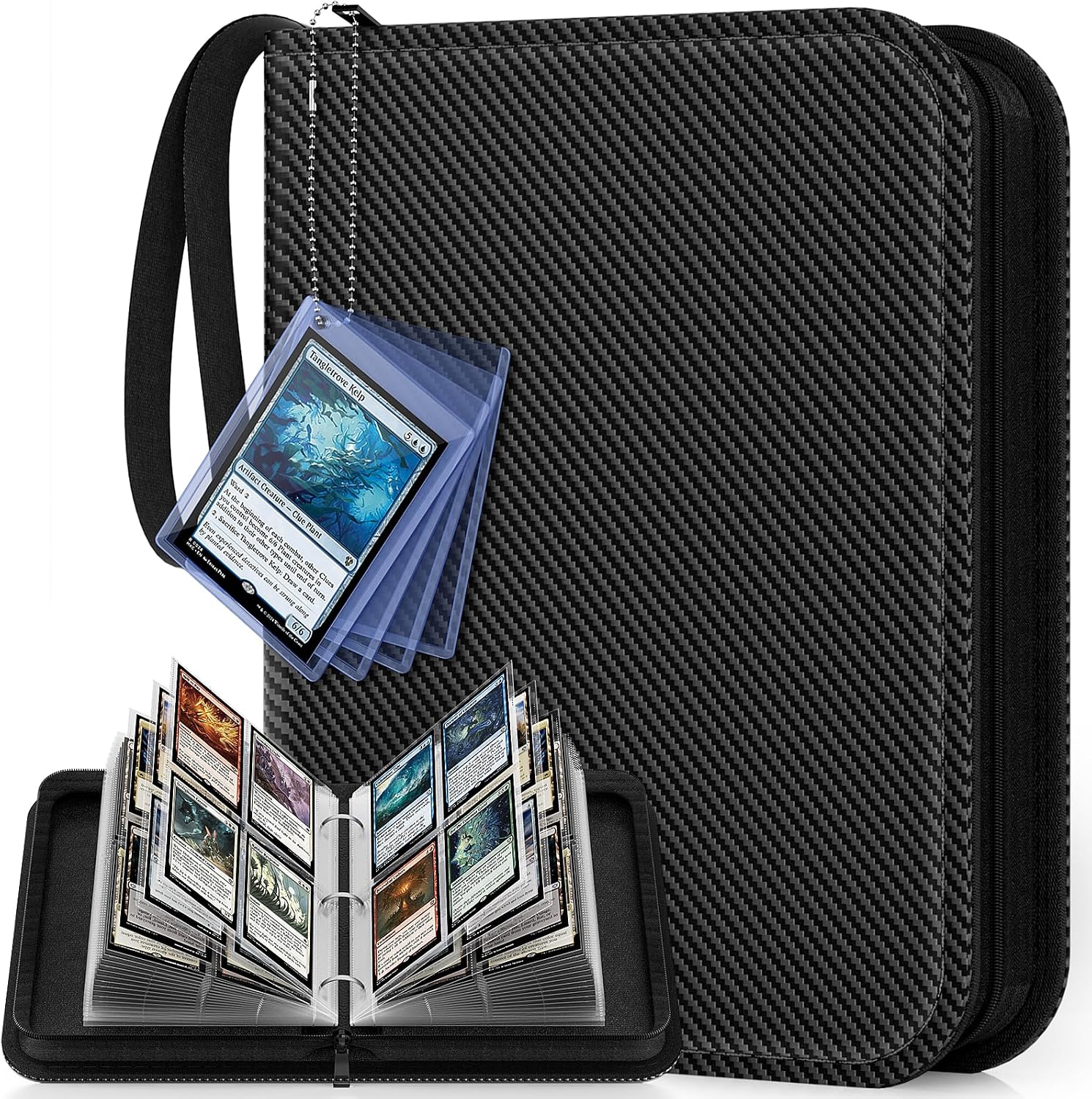 Detalle de Mlikero Sammelalbum für Sammelkarten (für bis zu 440 Karten) – 4 Taschen, 55 doppelseitige Seiten im 3-Ring-Design