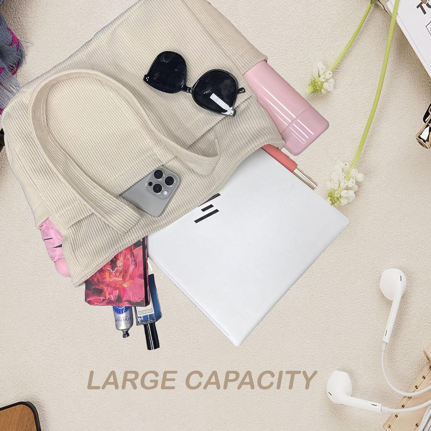 Detalle de LOTEZAVA Cordtasche Damen – Große Strandtasche mit Reißverschluss und Mehrfachtaschen