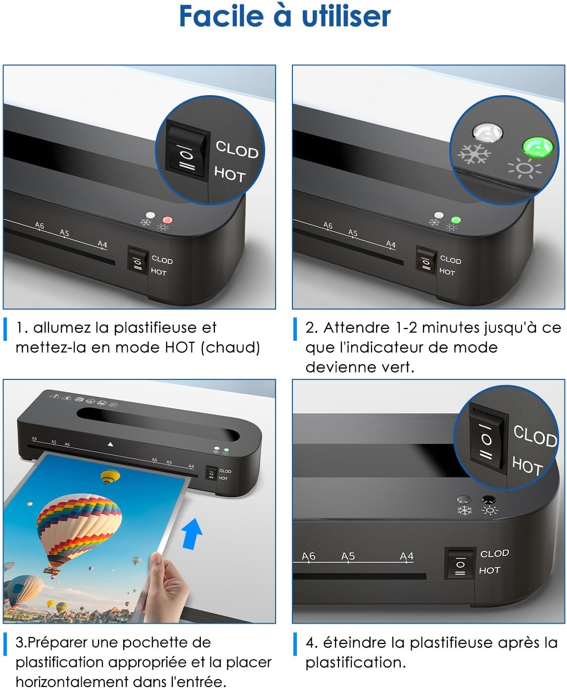 Thumbnail 4 de Plastificatrice A4 Laminatrice a Caldo e a Freddo 4 in 1 MAXDONE: kit completo con tagliacarte, arrotondatore e 30 fogli laminazione