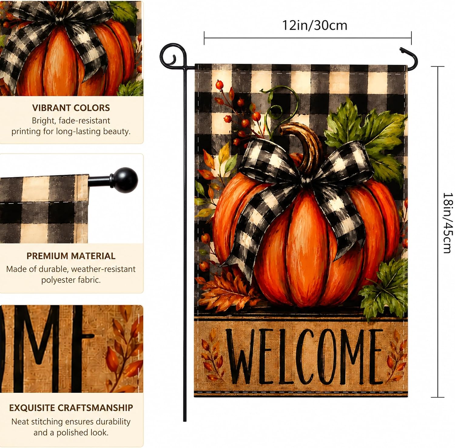 Detalle 2 de Pumpkin Welcome Garden Flag 12 x 18 inches