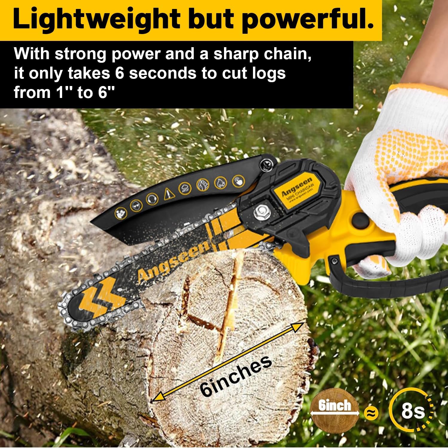Detalle de Brushless Mini Chainsaw Cordless 6-inch 2.0Ah batteries 🪚