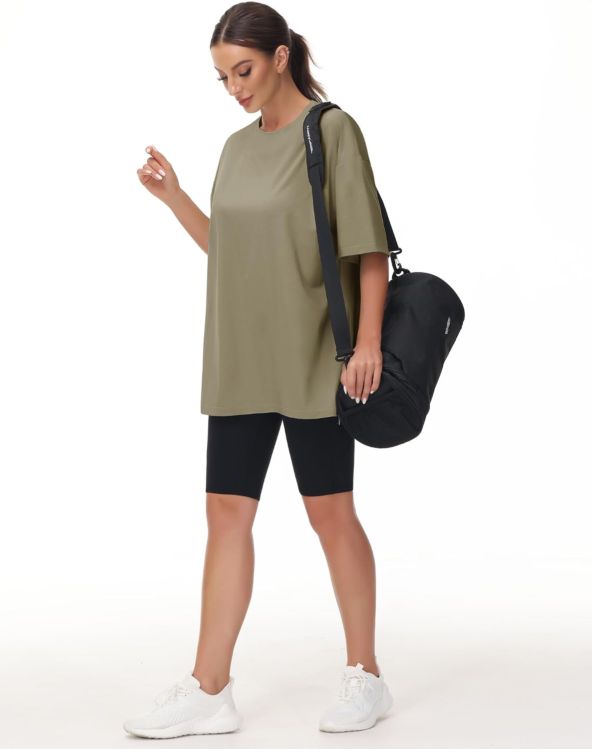 Detalle 2 de THE GYM PEOPLE Damen Oversize T-Shirt mit Rundhalsausschnitt und kurzen Ärmeln