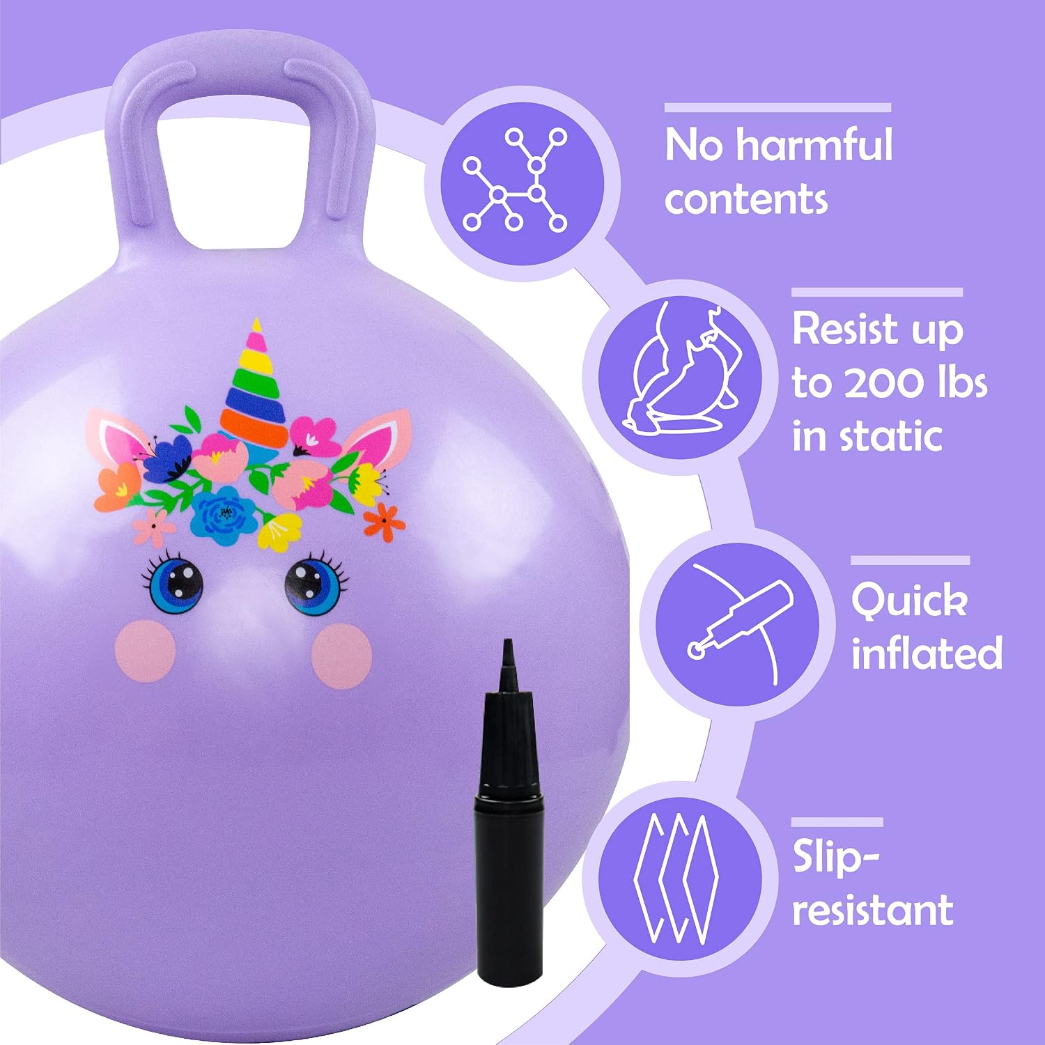 Thumbnail 3 de INPODAK Kids Space Hopper 20 Inch Hop Ball (Ages 5–9) with Handle and Unicorn Design